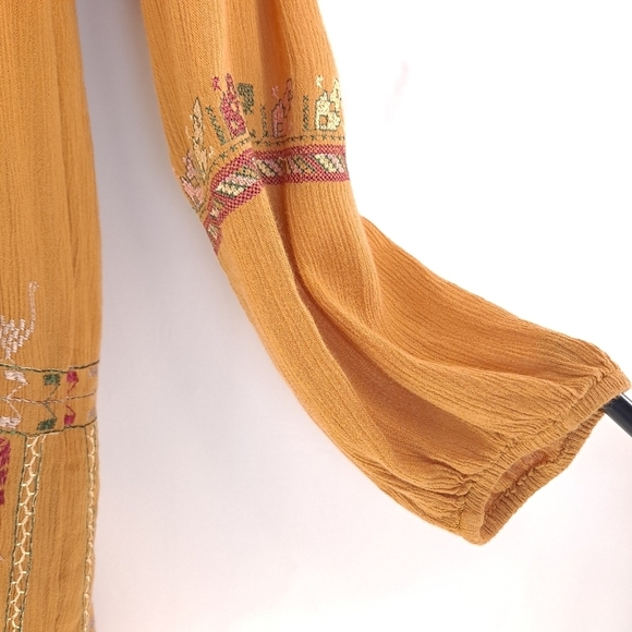 Free People Rhiannon Mustard Embroidered Mini Dress Boho - Sz Small - Picture 8 of 15